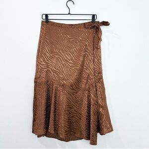 Anthropologie Brown Zebra-Print Wrap Midi Skirt
